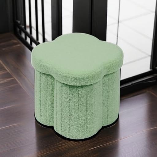 B FSOBEIIALEO Storage Ottoman Cube, Flowers Shaped Ottomans with Storage Foot Stool Footrest for Lving Room, Boucle Ottoman Seat for Dorm Room,Faux Teddy Fur, Green 12.6"x12.6"x12.6"-Ruum Studio Home