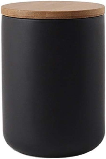 Ceramic Food Storage Jar Canister Modern Design Food Canisters with Airtight Seal Bamboo Lid, Loose Tea Coffee Spice Nuts Snacks Storage Jar Canister (Black 27.05oz/800ml)-Ruum Studio Home