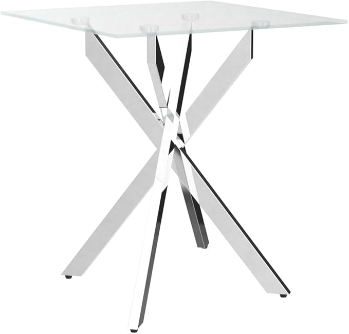 Modern Style Square Side Table with Tempered Glass Top and Metal Tubular Legs, Silver 20”Dx20”Wx22”H-Ruum Studio Home