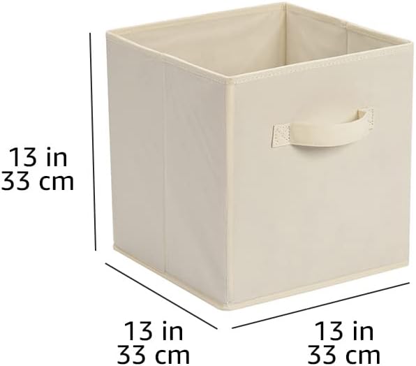 Amazon Basics Collapsible Fabric Storage Cube Bins Organizer with Handles, Sturdy, Beige, 13-x-13-x-13-inch, Pack of 6-Ruum Studio Home