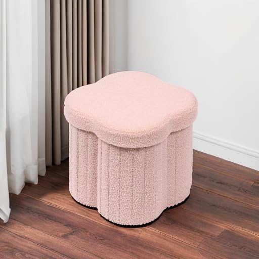 B FSOBEIIALEO Storage Ottoman Cube, Flowers Shaped Ottomans with Storage Foot Stool Footrest for Lving Room, Boucle Ottoman Seat for Dorm Room,Faux Teddy Fur, Pink 12.6"x12.6"x12.6"-Ruum Studio Home