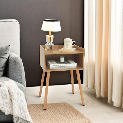 MaxSmeo Nightstand, Mid Century Modern Side Table Bedroom with Storage, Small End Bedside Table with Solid Wood Legs for Living Room, Office Small Spaces (Brown)-Ruum Studio Home