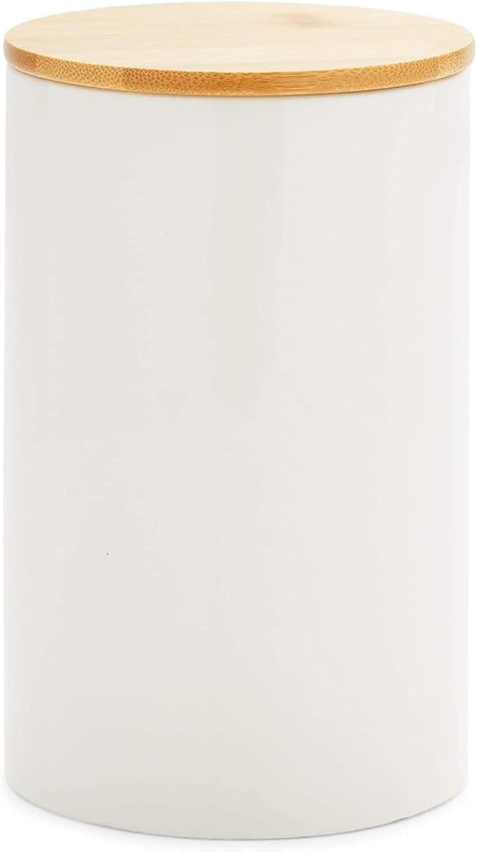 Farmlyn Creek Set of 3 White Ceramic Canisters with Airtight Wooden Bmaboo Lids - Kitchen Counter Containers - Food Storage Jars for Storing Sugar, Coffee, Snacks and Other Dry Goods (3 Sizes)-Ruum Studio Home
