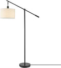 GLOBE Electric 67525 Avellino 66" Floor Lamp, Matte Black, White Linen Shade, Stepless Rotary Dimmer Switch on Socket-Ruum Studio Home