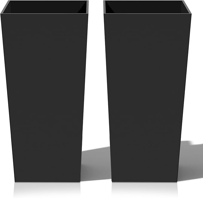 Tall Planters for Outdoor Plants, Large Resin Flower Pots for Garden, Front Porch, Patio, Indoor - Set of 2 (Black, 27.5 inch - 2 Pack)-Ruum Studio Home