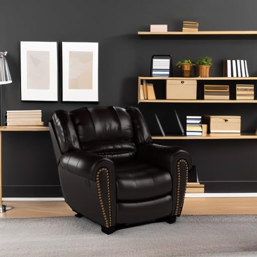CANMOV Leather Recliner Chair, Classic and Traditional Manual Recliner Chair with Comfortable Arms and Back Single Sofa for Living Room, Brown-Ruum Studio Home