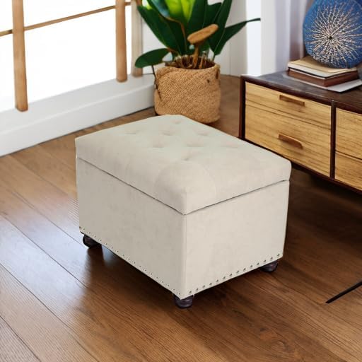 Joveco Storage Ottoman, 24" Fabric Rectangle Tufted Bench Foot Rest Stool for Living Room Bedroom, Beige-Ruum Studio Home