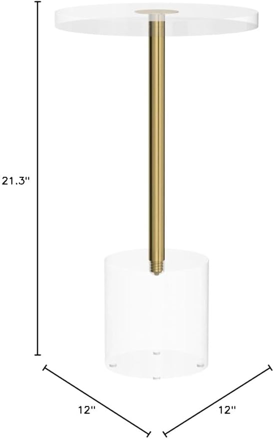 Clear Acrylic End Table,Side Table,Brushed Brass Metal,Round,for Office, Living Room and Bedroom,Easy Assembly,12x12 inch，21.3 inch high-Ruum Studio Home