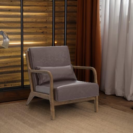 Glitzhome 30.75 "H Mid Century Coffee Accent Armchair, Single Reading Armchair PU Leather Lounge Chair with Walnut Ruberwood Frame-Ruum Studio Home