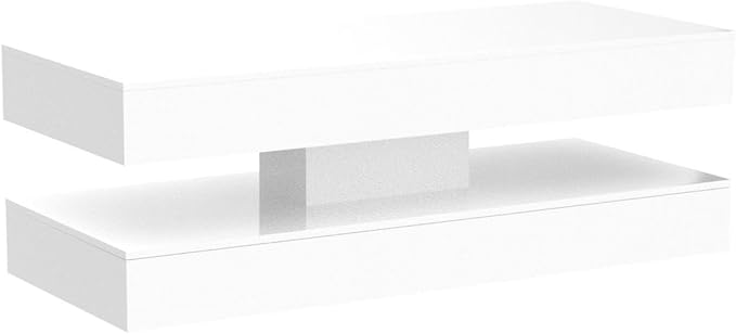 Uspeedy 47.3IN High Glossy LED Coffee Table,APP LED Lights,Black/White, Modern Furniture for Living Room (White)-Ruum Studio Home