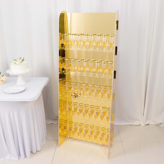 Tableclothsfactory Gold Mirror Finish 5-Tier Wine Glass Stemware Rack, 40 Champagne Flute Holder Foam Board Wall Stand - 5ft for Party & Decorations-Ruum Studio Home