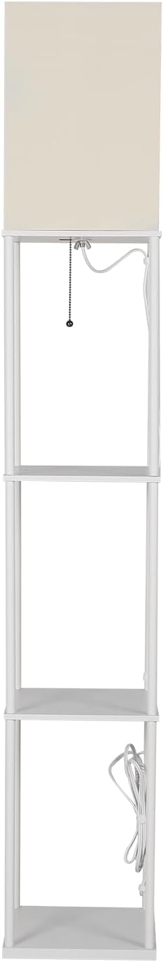 SUNMORY Shelf Floor Lamp with 3-Way Dimmable LED Bulb, Modern Square Standing Lamp with Shelves and White Shade, Corner Display Bookshelf Lamp for Living Room and Bedroom(White)-Ruum Studio Home