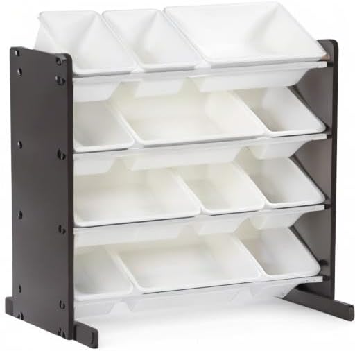 Humble Crew Kids Toy Storage Organizer with 12 Plastic Bins, Espresso/White – Removable Bins for Playroom, Bedroom, Toddler Furniture for Boys and Girls Ages-Ruum Studio Home