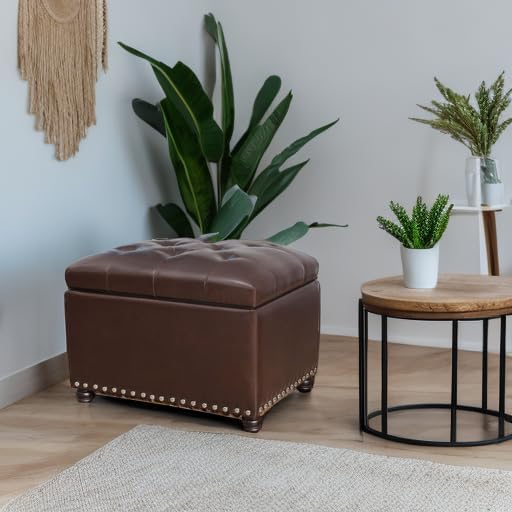 Joveco Leather Storage Ottoman Bench Rectangle 24 Inch Foot Rest Ottomans Stool for Living Room Bedroom(Brown)-Ruum Studio Home