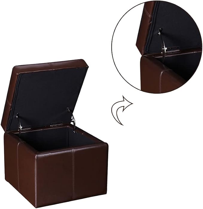 Adeco 17.7" Leather Cube Storage Brown Ottomans for Living Room-Ruum Studio Home