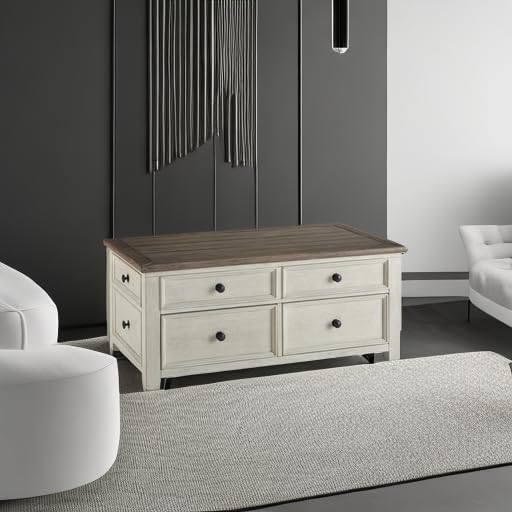 Signature Design by Ashley Bolanburg Farmhouse Lift Top Coffee Table with Drawers, Antique Cream & Brown-Ruum Studio Home