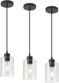 Modern Black Farmhouse Clear Glass Cylinder Pendant Light Fixture,Mini Pendant Lighting for Kitchen Island Decor - 4.75 Inch Shade, 2-58 Inch Cord (Black 3 Pack)-Ruum Studio Home