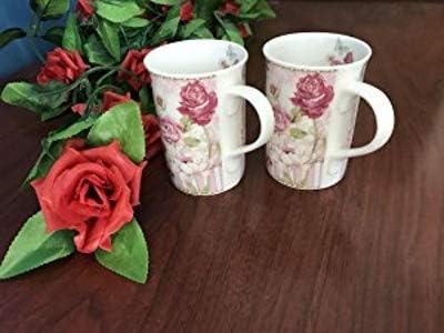 Lightahead Elegent Bone China 2 Coffee Tea Mugs set floral Design in attractive gift box 11 oz each-Ruum Studio Home