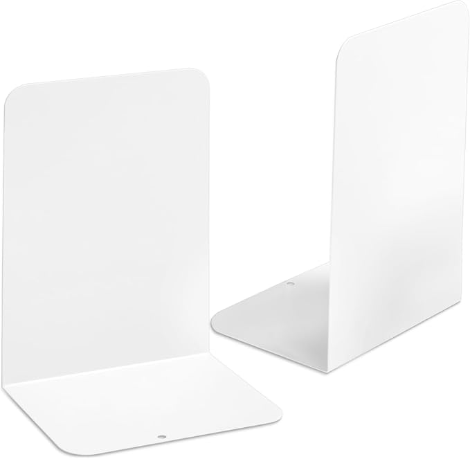 M&G Book Ends 1 Pair, White Large Metal Bookends for Shelves, L-Type Book Stopper for Heavy Books, Non-Skid Bookstand for Office Home School Supplies-Ruum Studio Home