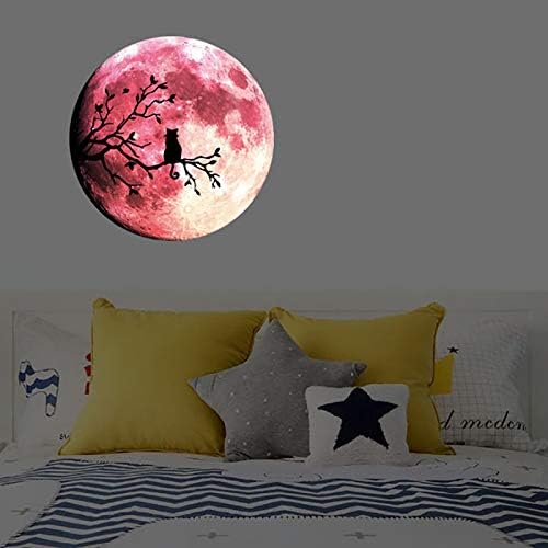 Quanhaigou Glow in The Dark Wall or Ceiling Moon Stickers – Luminous Decal Sticker for Simulated Planet Effect at Night – Red 3D Earth Black Tree Cat-Ruum Studio Home