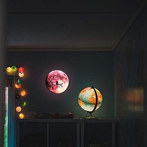 Quanhaigou Glow in The Dark Wall or Ceiling Moon Stickers – Luminous Decal Sticker for Simulated Planet Effect at Night – Red 3D Earth Black Tree Cat-Ruum Studio Home
