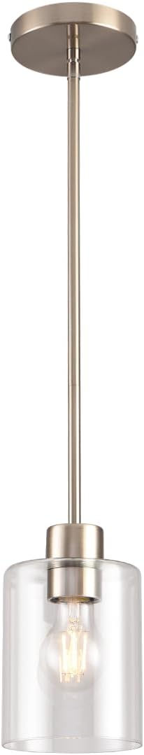 Brushed Nickel Pendant Lights,Modern Farmhouse Pendant Light,Light Fixture Kitchen Pendant Mini Hanging Light for Sink Island,Adjustable Height,Home Décor Lighting(Brushed Nickel 1 pack Stem Rod)-Ruum Studio Home