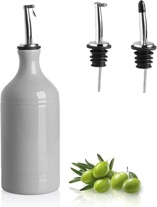 Sweejar Ceramic Olive Oil Dispenser Bottle, Opaque Oil Cruet Protects Oil to Reduce Oxidation, Suitable for Storage Oil, Vinegar, Coffee Syrups & Other Liquids, Pack of 1, 15.5 Fl Oz (Gray)-Ruum Studio Home