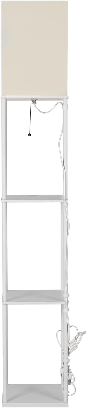 SUNMORY Shelf Floor Lamp with 3-Way Dimmable LED Bulb, Modern Square Standing Lamp with Shelves and White Shade, Corner Display Bookshelf Lamp for Living Room and Bedroom(White)-Ruum Studio Home