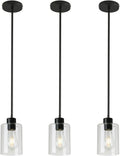 Black Pendant Lights Kitchen Island - Clear Glass Pendant Light Fixture Multiple Stems Rods 3 Units 12 Inch 3 Units 4 Inch (Black 3 Pack Stem Rod)-Ruum Studio Home