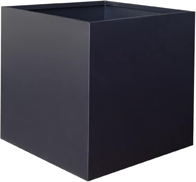 Galvanized Steel Planter Box Black Metal Planter Large Square Indoor Outdoor Planters Cube Steel Heavy Duty Flower Pot 32Inch Powder Coating Modern Commercial Residential for Patio, Deck, Yard, Garden-Ruum Studio Home