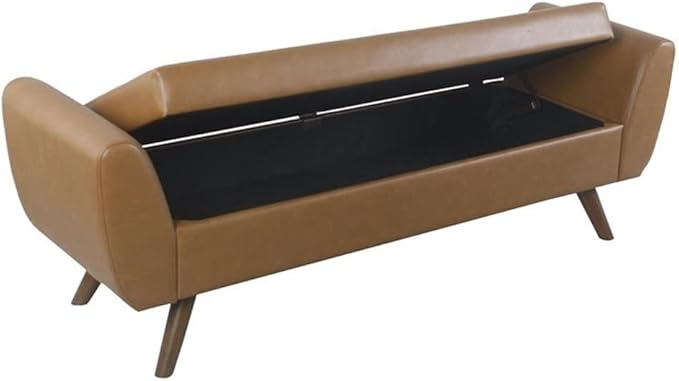 HomePop Modern Storage Bench with Wood Legs Home Décor|Bench with Storage for Living Room & Bedroom - Faux Leather Brown-Ruum Studio Home