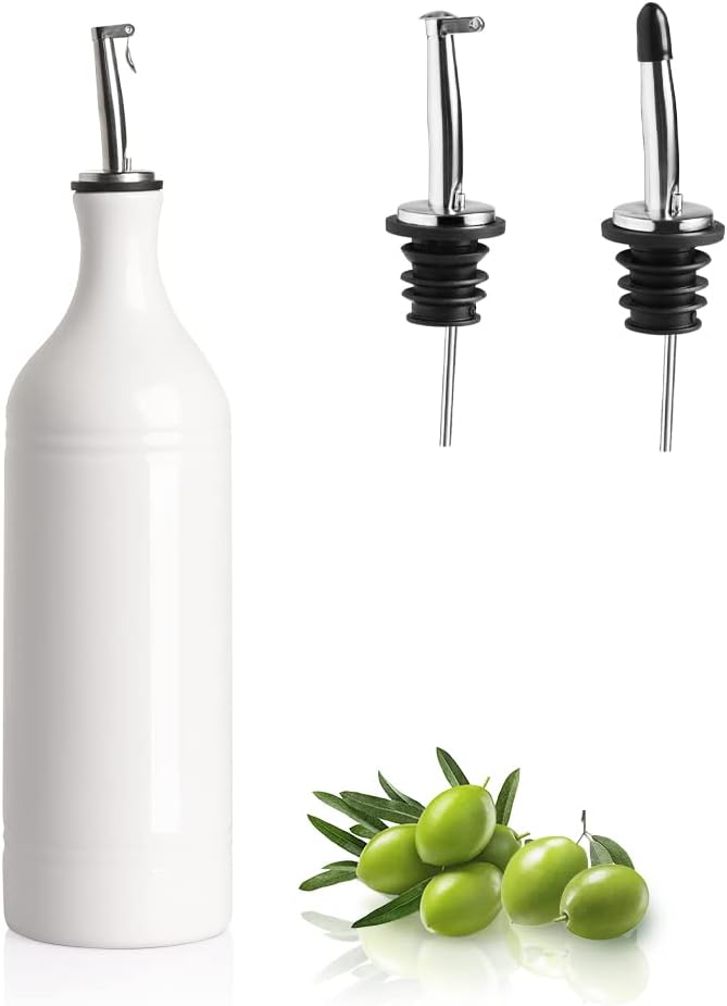 Sweejar Large Ceramic Olive Oil Dispenser Bottle, Opaque Oil Cruet Protects Oil to Reduce Oxidation, Suitable For Storage Of Oil, Vinegar, Soy Sauce & Other Liquids, Pack of 1, 24 Fl Oz (White)-Ruum Studio Home