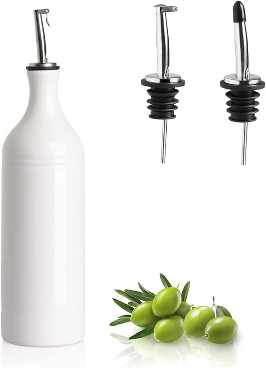 Sweejar Large Ceramic Olive Oil Dispenser Bottle, Opaque Oil Cruet Protects Oil to Reduce Oxidation, Suitable For Storage Of Oil, Vinegar, Soy Sauce & Other Liquids, Pack of 1, 24 Fl Oz (White)-Ruum Studio Home