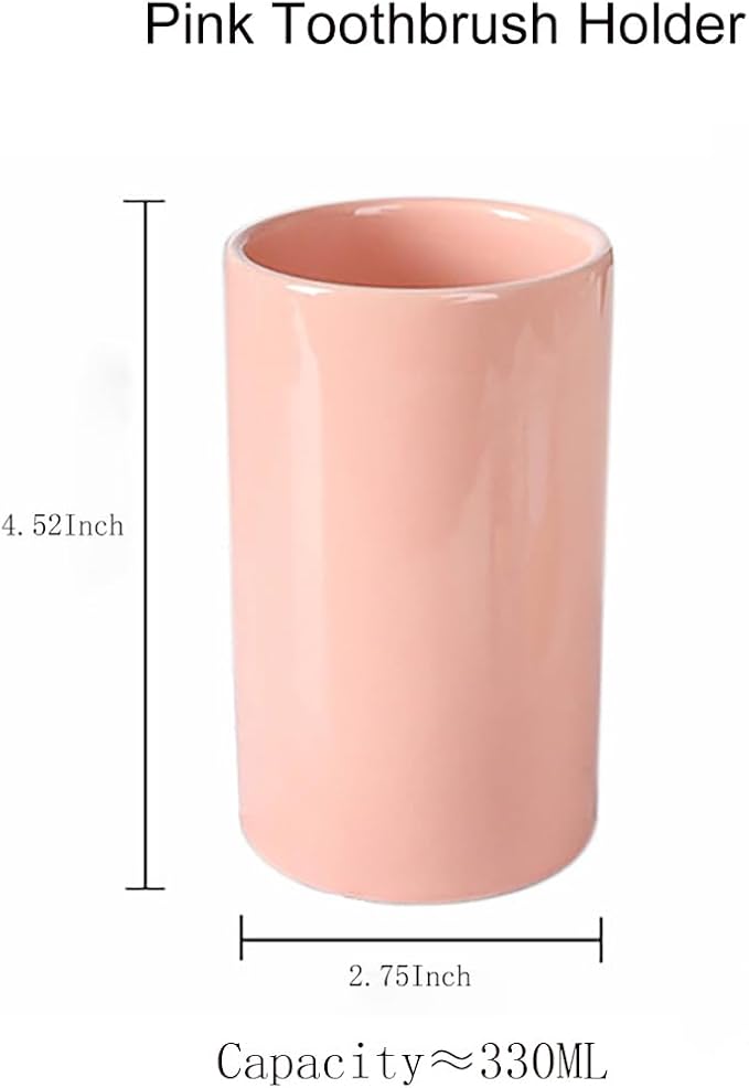 Pink Ceramic Toothbrush Holder, Tumbler Cups Reusable Toothbrush Mouthwash Cup,Makeup Brush Holder, Bathroom Counter Organizer(300ml)-Ruum Studio Home