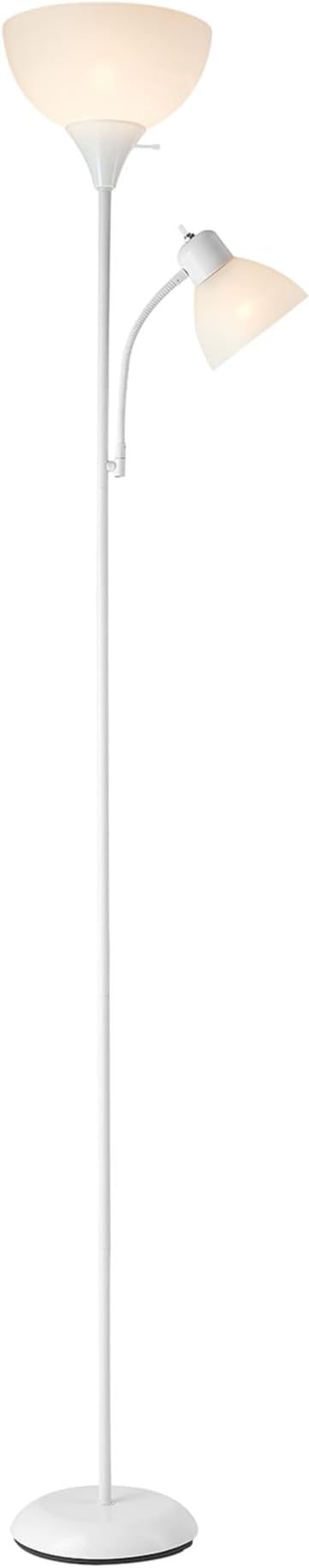 GLOBE Electric 67136 72" Torchiere Floor Lamp with Adjustable Reading Light, Matte White Finish, Frosted Shades, Rotary Switch on Socket, E26 Base-Ruum Studio Home
