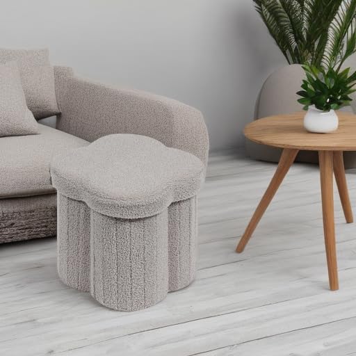B FSOBEIIALEO Storage Ottoman Cube, Flowers Shaped Ottomans with Storage Foot Stool Footrest for Lving Room, Boucle Ottoman Seat for Dorm Room,Faux Teddy Fur, Grey 12.6"x12.6"x12.6"-Ruum Studio Home