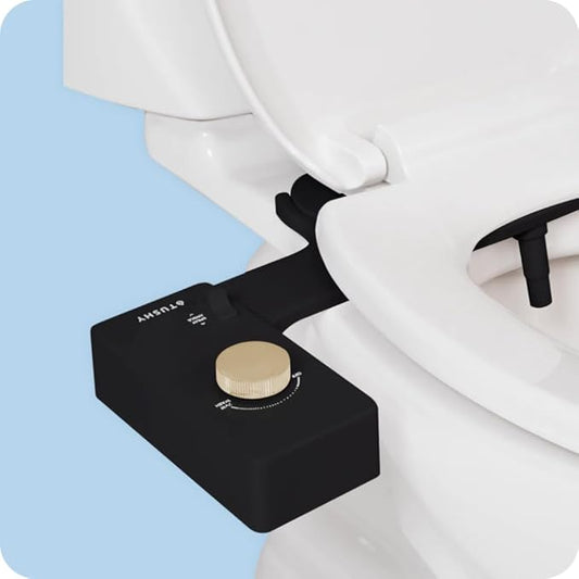 TUSHY Classic 3.0 Bidet | Slim Universal Toilet Seat Attachment. Simple Install <10 Minutes. Non-Electric Self Cleaning Water Sprayer with Adjustable Pressure Nozzle and Angle Control. (Black/Gold)-Ruum Studio Home