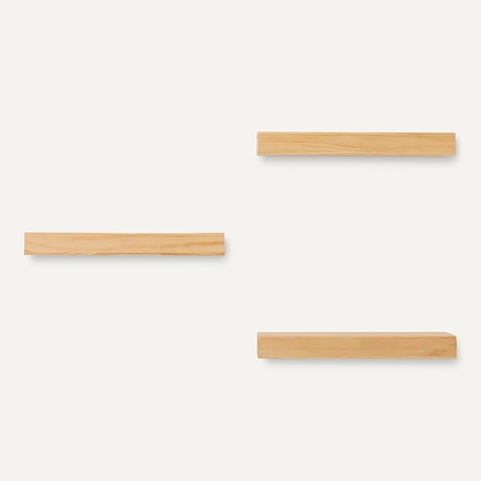 Amazon Basics Wood Floating Wall Shelves, Pack of 3, Pine, 15.8" x 5" x 1.8"-Ruum Studio Home
