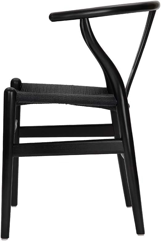 Tomile Solid Wood Wishbone Chair Y Chair Mid-Century Armrest Dining Chair, Hemp Seat (Ash Wood Black., Pack of 1)-Ruum Studio Home