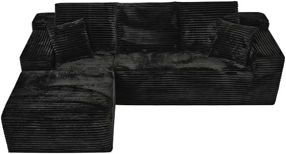 Modular Sectional Sofa Cloud Sectional Couch, 107" Comfy Fluffy L Shaped Light Black Couches for Living Room, Deep Seat Memory Foam Corduroy Boneless Couch Sectionals with Right Facing Chaise Sofa-Ruum Studio Home