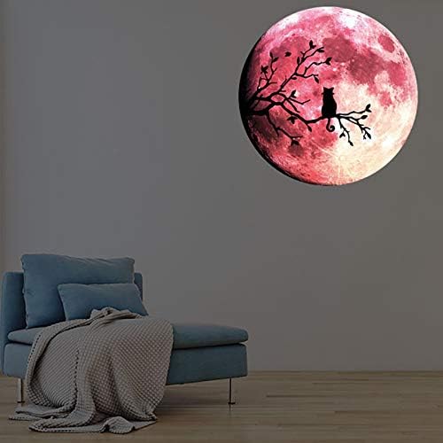 Quanhaigou Glow in The Dark Wall or Ceiling Moon Stickers – Luminous Decal Sticker for Simulated Planet Effect at Night – Red 3D Earth Black Tree Cat-Ruum Studio Home