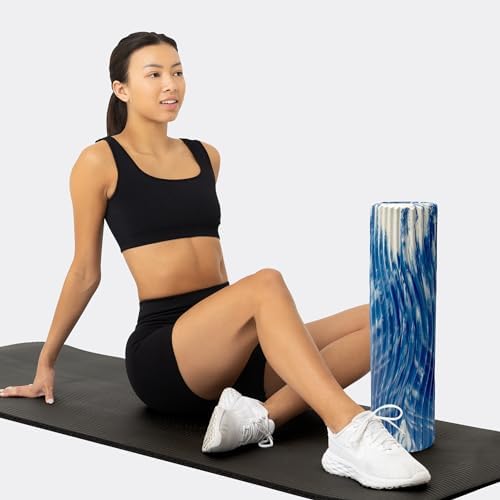 Oceanfoam Tidal Roller - Royal Marbled - Muscle Massage Foam Roller for Back Pain & Stretching - Firm and Ergonomic Wide Wave Textured - Yoga, Athletics, & Wellness - Full Size, 20" x 5"-Ruum Studio Home
