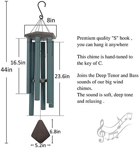 Wind Chimes Outdoor Large Deep Tone,Sympathy Wind Chime Outdoor, Memorial Wind-Chime with 6 Tuned Tubes, Elegant Chime for Garden, Patio, Balcony and Home Decor, Matte Green-Ruum Studio Home