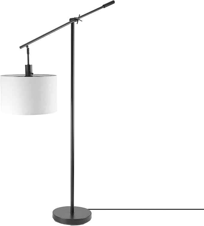 GLOBE Electric 67525 Avellino 66" Floor Lamp, Matte Black, White Linen Shade, Stepless Rotary Dimmer Switch on Socket-Ruum Studio Home