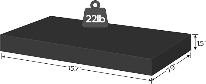 HOOBRO Floating Shelves for Wall, Wall Mounted Shelf Set of 2, 15.7" Hanging Shelf with Invisible Brackets, for Wall in Bathroom, Bedroom, Toilet, Kitchen, Living Room, Office, Black BK40BJ01-Ruum Studio Home