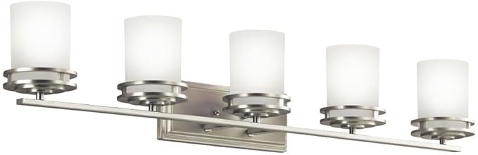 Kichler Hendrik 43" Vanity Light in Brushed Nickel, 5-Light Modern Bathroom Vanity with Satin Etched Cased Opal Glass, (43" W x 7.75" H), 5085NI-Ruum Studio Home