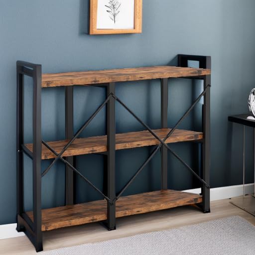 IRONCK Rustic Entryway Console Table, Long Hallway Table 55 in 3-Tier, TV Stand Entertainment Center Media Stand for Living Room, Industrial Style, Vintage Brown-Ruum Studio Home