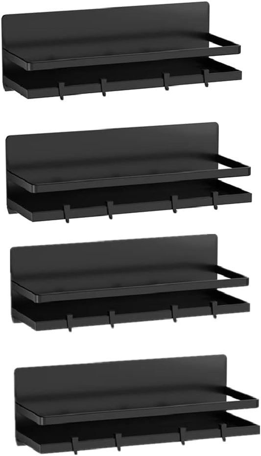 Magnetic Spice Rack Refrigerator Magnetic Shelf Fridge Organizer Space Saver Container for Kitchen/Apartment, Drill free, Black 4 Packs-Ruum Studio Home