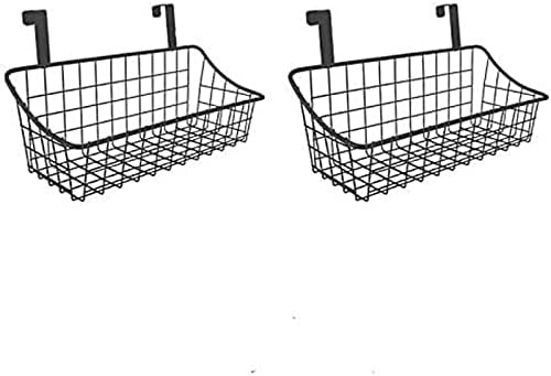 Wire Storage Basket No Drilling Wall Hanging Baskets with Adhesive for Kitchen, Bathroom, Bedroom Storage 2 Pack Black-Ruum Studio Home