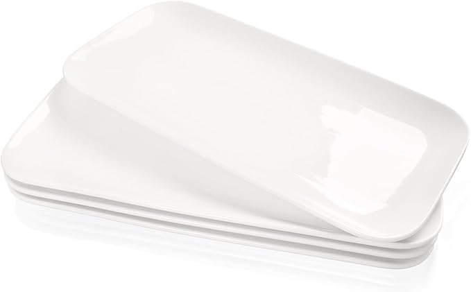 Serving Platters Set of 4, Rectangular Serving Plates, Serving Trays for Entertaining Party, Microwave,Oven,Dishwasher Safe,Kitchen Dinnerware, White 12.4 Inch-Ruum Studio Home